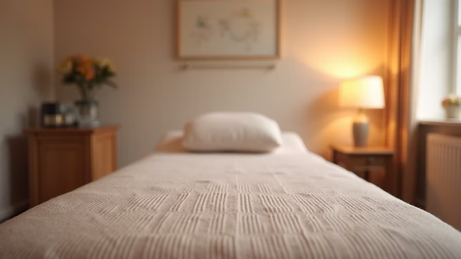 Cozy therapy room with treatment table