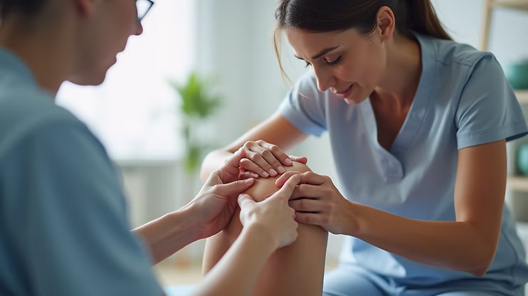 Physical therapist guiding pelvic floor exercises